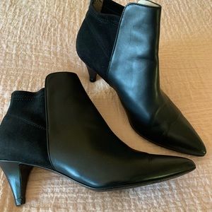 Leather suede kitten heel booties